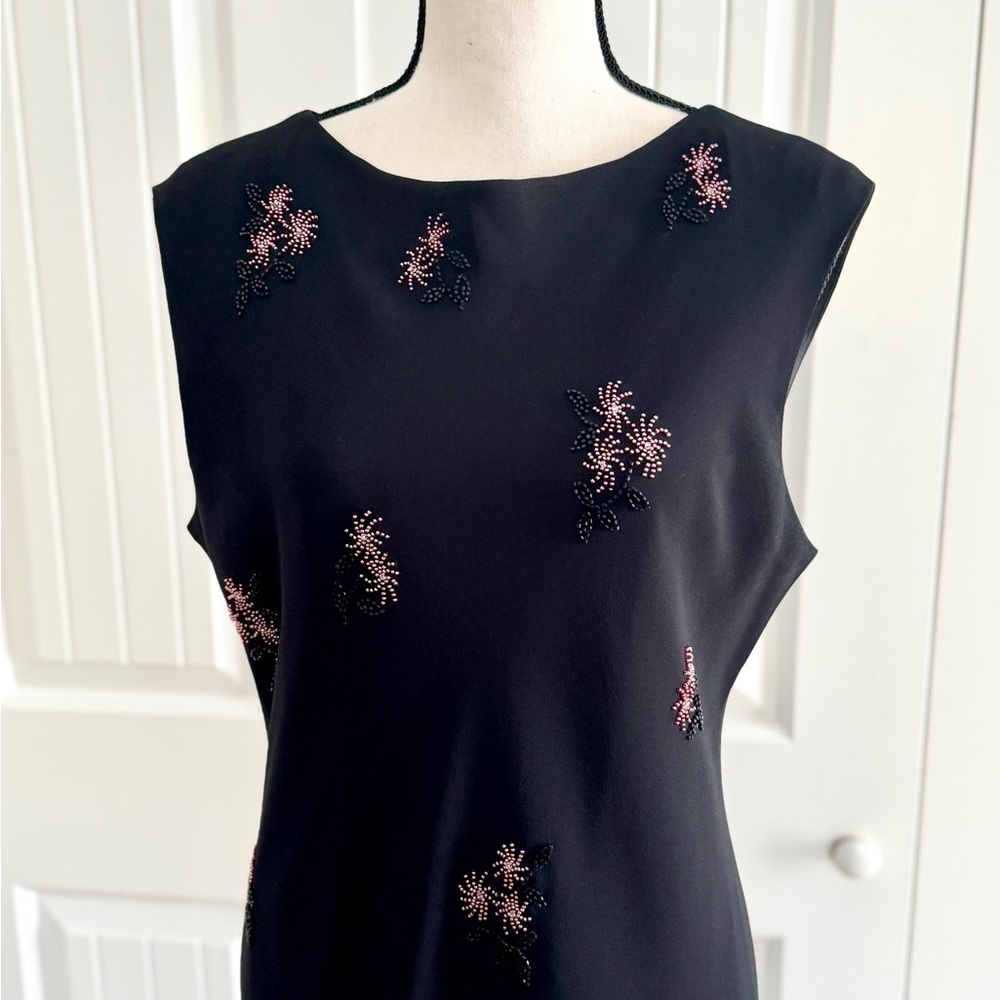 EVAN PICONE Black Floral Beaded Sheath Dress 14 Cocktail Wedding Guest - Picture 13 of 15